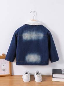 SHEIN 1pc Young Boy Casual Thick Fleece Denim Jacket, Autumn/Winter - Blue - View 2