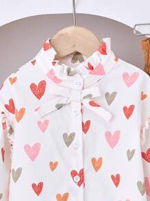 SHEIN 2pcs Young Girls  Heart Print Top & Corduroy Pants Set, Basic Casual Outfit For Fall & Winter - Black - View 3