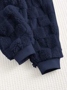 Cozy Pixies 2 件套男婴可爱熊刺绣羊毛圆领落肩运动衫和慢跑裤套装 - 藏蓝色 - 查看 8