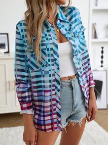INAWLY Camisa A Cuadros Con Botones Degradados Y Bolsillos - Multicolor - Ver 1