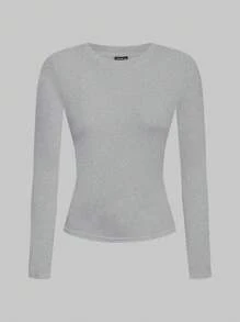 SHEIN EZwear 2 件女士休闲圆领紧身长袖 T 恤套装，适合秋冬季 - 彩色 - 查看 3