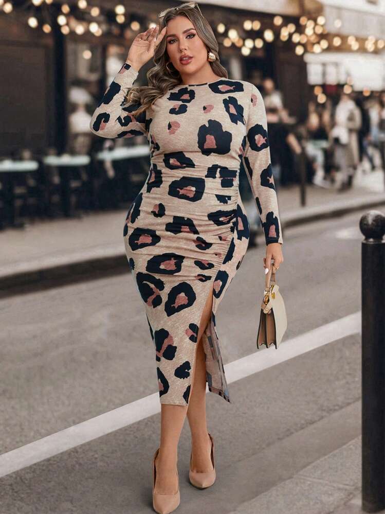 Zara Leopard Dress Animal Print Shein Vestito Leopardato SHEIN Clasi Plus  Size Women Long Sleeve V-