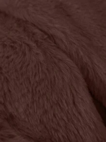 Áo khoác lông thú giả dáng rộng màu trơn cắt ngắn, mùa thu/đông - Cà phê nâu - Xem 3