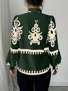 SHEIN Clasi Women's Floral Print Long Sleeve Casual Commuter Blouse For Autumn