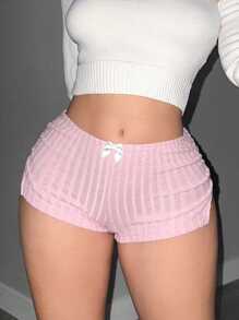 Sweetina Y2k Fashionable Sweet Low Waist Bow Decor Side Slit Pink Shorts
