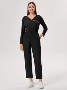 TaskEZ Contrast Trim Long Sleeve Top And Pants Scrub Uniform Set - Black - View 7