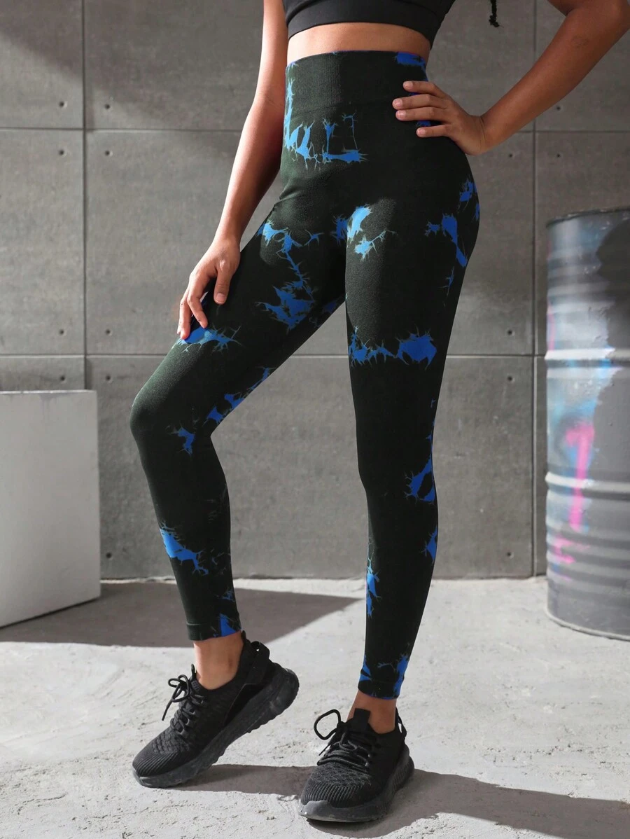 SHEIN Quần legging thể thao nhuộm loang không đường may cho bé gái tuổi mới lớn, phù hợp cho các hoạt động thể thao ngoài trời, thể dục, yoga và aerobic - Nhiều màu - Xem 1