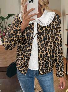 Chiquease Women's Spring Autumn Long Sleeve Single-Breasted Leopard Print Jacket - Black - View 4