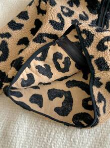 Blossori 年轻男孩复古时尚棕色和黑色豹纹保暖立领长袖外套，圣诞季