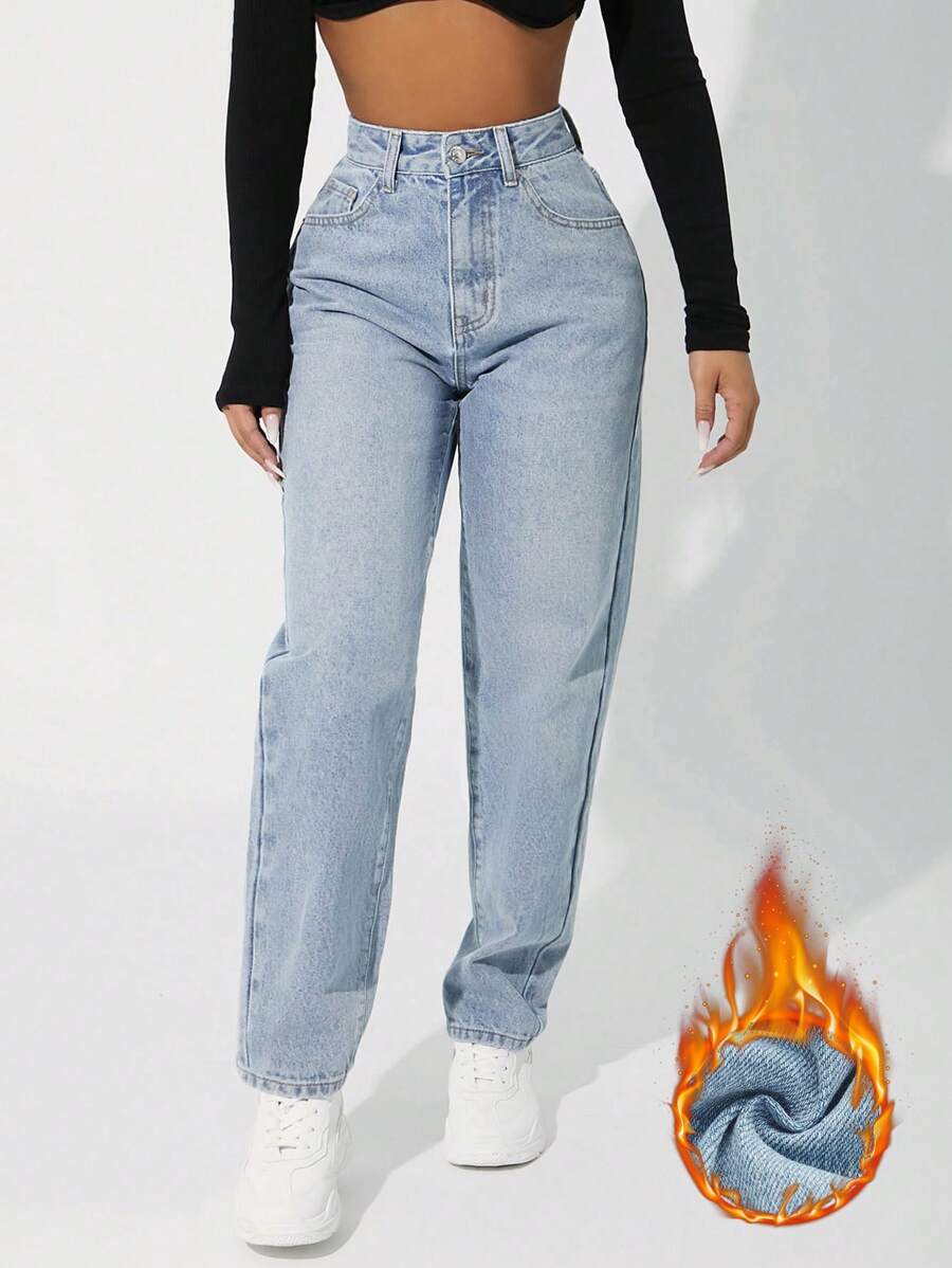 SHEIN PETITE Jeans de mujer de denim grueso - Azul - Ver 1