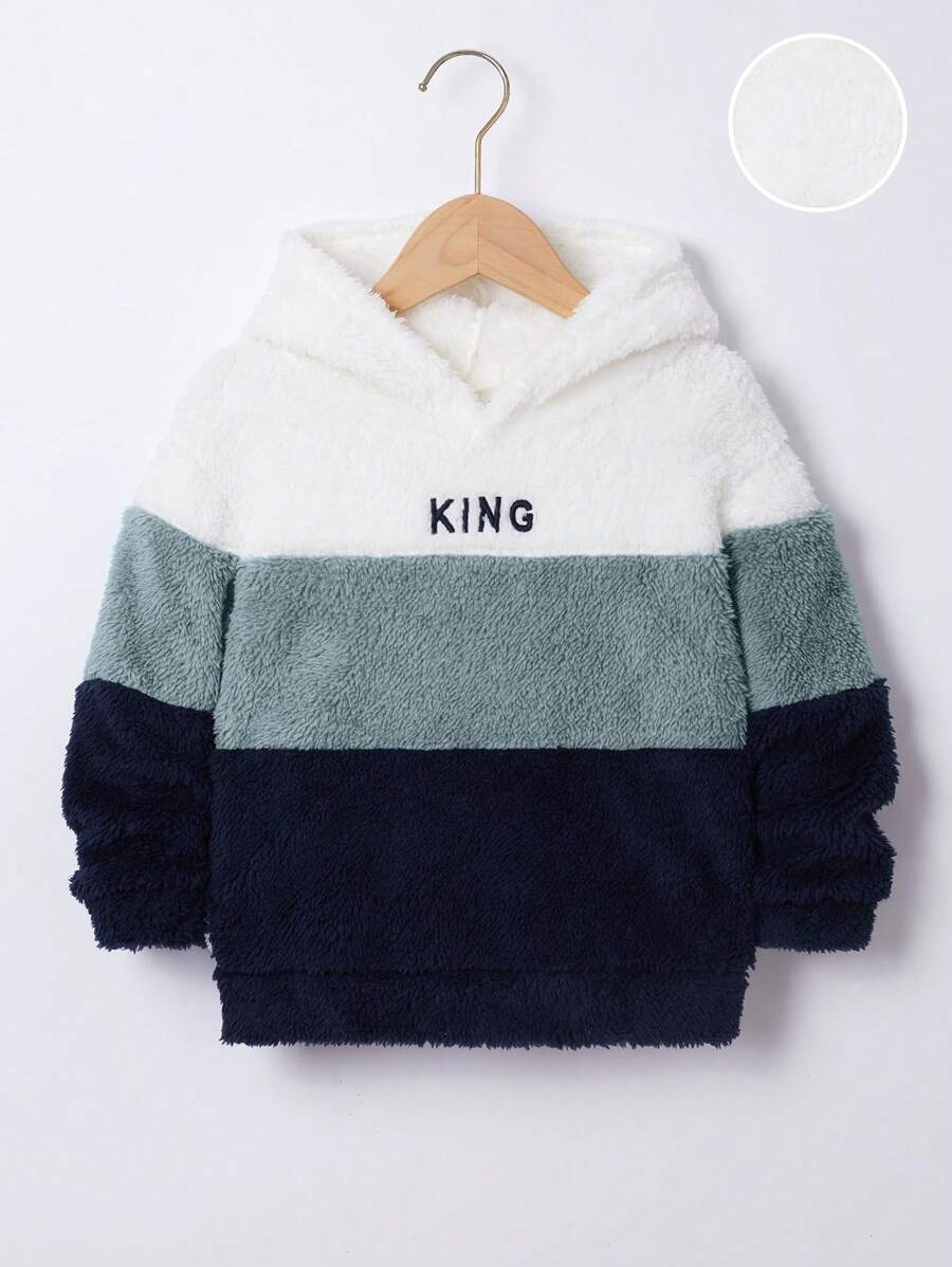 SHEIN Leap Crew 小男孩撞色块图案字母刺绣羊毛卫衣 - 彩色 - 查看 1