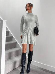 Roylia Women's Casual Solid Color Waisted Sweater Dress, Autumn/Winter