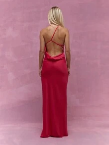 MISSGUIDED 不对称单肩吊带侧开衩露背长裙 圣诞节 - 紅色 - 查看 2