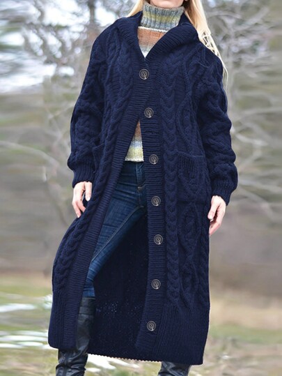 Plus Size Casual Front Button Hoodie Cardigan, Autumn/Winter