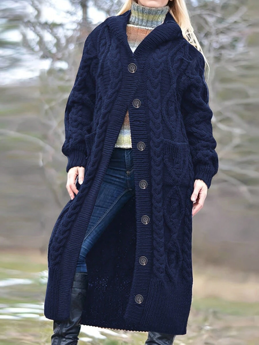 Plus Size Casual Hoodie Cardigan Med Knappar Framtill, Höst/Vinter