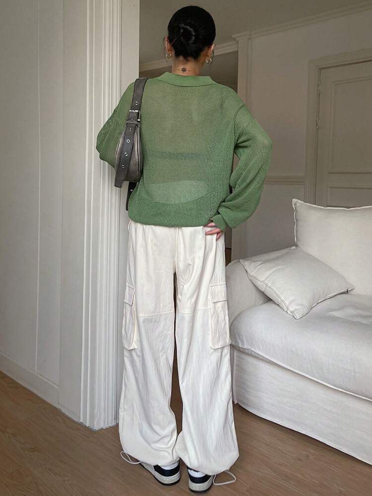 Women's Plain Wide Leg Pants With Pockets And Drawstring