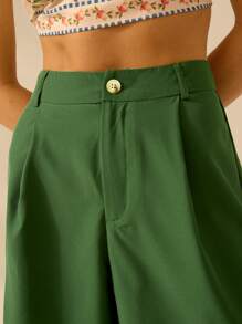 CAJUNI Pantalones cortos verdes casuales de verano para vacaciones en la playa para damas - Verde - Ver 5