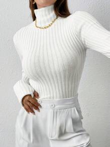 SHEIN Clasi Women's Casual Solid Color Turtleneck Slim Fit Ribbed Knit Sweater, Versatile For Autumn/Winter