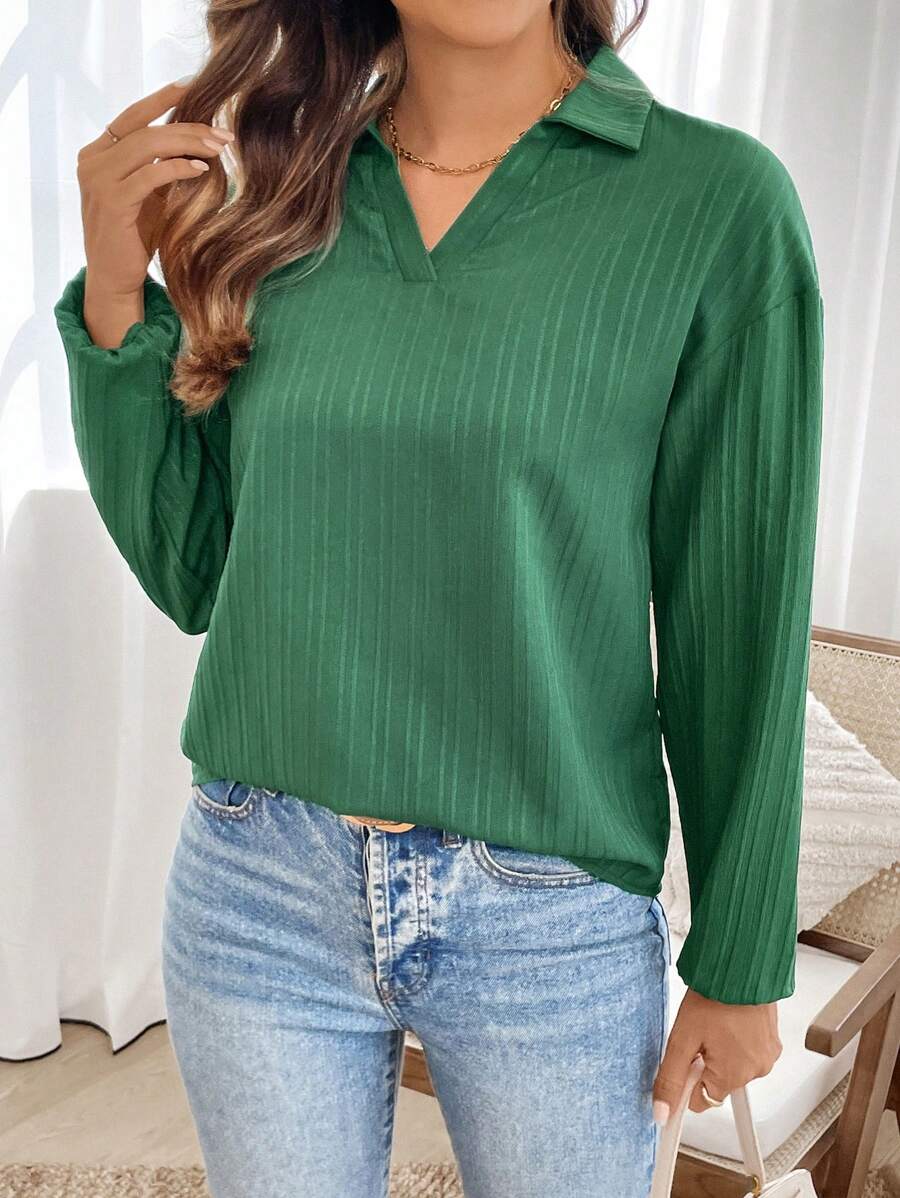 EMERY ROSE Women's Autumn Winter Casual Loose Fitting Long Sleeve Solid Color Shirt