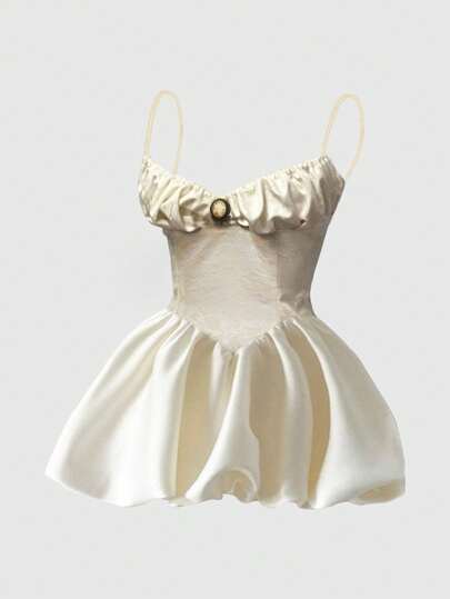 Fairycore Plus Size Vintage Victorian Floral Jacquard Spaghetti Strap Peplum Dress, For New Year