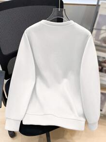 SHEIN Teen Boys Casual Loose Comfortable Versatile Solid Color Embossed Pattern Crew Neck Sweatshirt - White - View 2