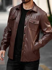Manfinity Homme Chaqueta casual con mangas largas y bolsillo tipo cargo para hombres, otoño
