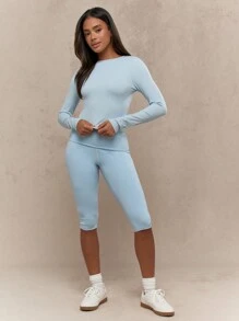 MISSGUIDED Áo thun ngắn tay Raglan dài vừa vặn hàng ngày cơ bản thường ngày - Màu xanh lam - Xem 5