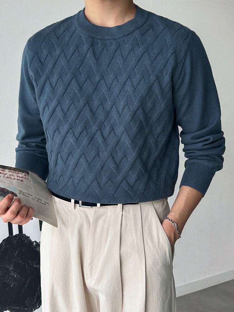 Men's Solid Color Round Neck Long Sleeve Minimalist Sweater, Casual Wear For Summer Fall,Winter