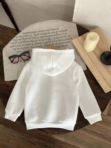 SHEIN 男童休闲游戏手柄图案宽松舒适加厚针织长袖卫衣，适合秋冬季穿着 - 白色 - 查看 2