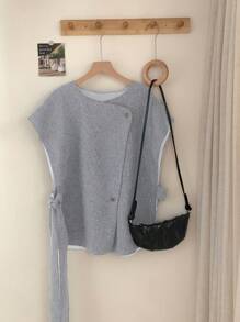 Dazy-Less Women Solid Color Front Button Minimalist Casual Vest Old Money Style