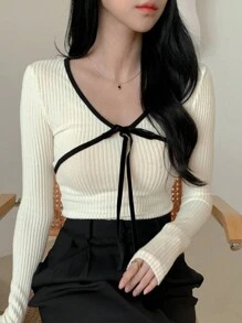 DAZY Dames herfst/winter casual color-block trim getailleerd T-shirt
