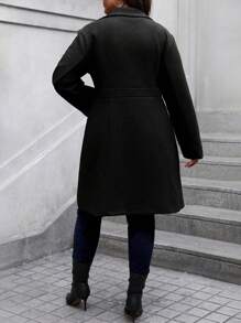 SHEIN Clasi Plus Size Solid Color Casual Daily Wear Notched Collar Single-Breasted Coat, Autumn, For Winter