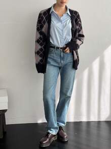 DAZY 1pc Women's Casual Plaid Loose Cardigan, Long Sleeve, Autumn/Winter