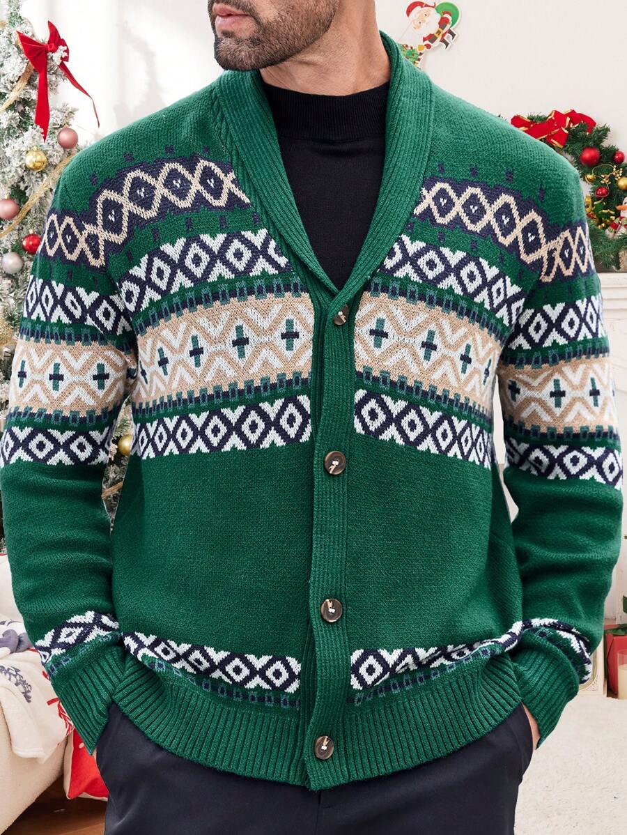 Manfinity NXTstreet Cardigan casual ajusté tricoté pour homme, convient pour l'automne et Noël - Multicolore - Voir 1