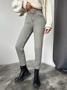 EURMUSE 100%Cotton Slim Fit Denim Jeans With Slant Pockets - Light Grey - View 4