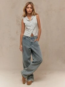 MISSGUIDED Áo tank top dệt kim cài nút phía trước, không tay, dáng croptop, ôm sát, kiểu áo vest mùa hè, phong cách Y2K, thường ngày, retro, thập niên 90, áo len tank top cổ bẻ, phong cách đường phố. - Nhiều màu - Xem 4