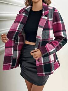 SHEIN Clasi Women's Lapel Collar Long Sleeve Plaid Casual Blouse, Minimalist Style For Daily Wear