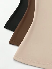 SHEIN LUNE Juego de 3 piezas de tops sin mangas de cuello alto minimalistas de unicolor para uso casual diario - 3 paquetes de tops de cuello alto, tops marrones, tops lisos