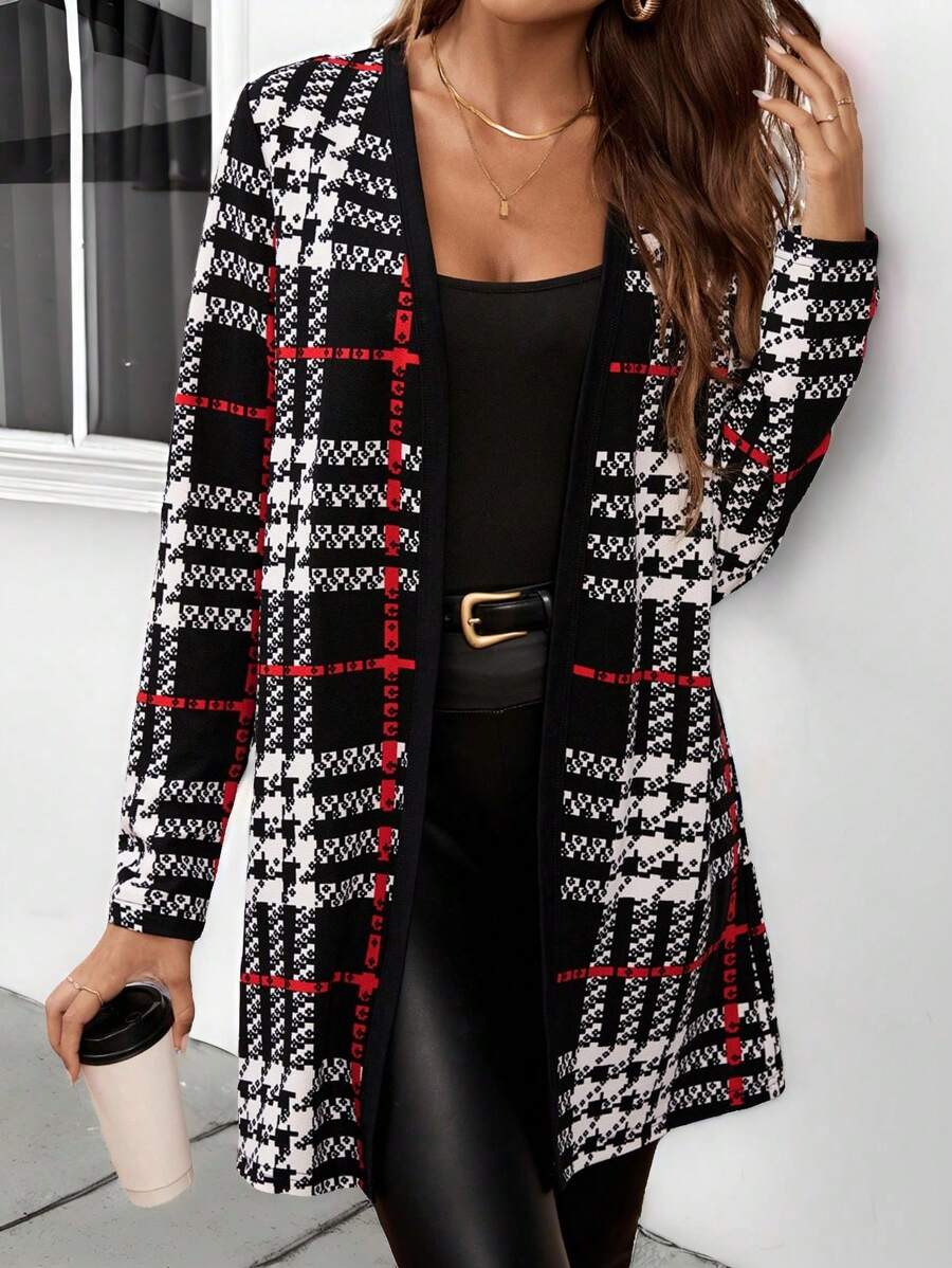 TrendSteals Plus Size Women's Elegant Casual Vintage Plaid Contrast Color Print Front-Open Thin Jacket Outerwear Winter Coat Fall Fashion 2026