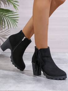 1 Đôi bốt cao gót thanh lịch cổ điển thời trang cho bé gái tuổi teen - màu đen - Xem 2