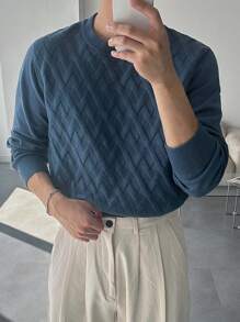 DAZY Suéter minimalista de unicolor, cuello redondo, manga larga para hombre, uso casual para el verano