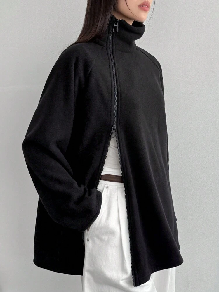 Unique Design High Collar Plush Thick Zipper Sweatshirt For Women Old Money Style,Fall Women Clothes Business Casual Woman Work Clothes Jacket