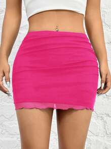 SHEIN EZwear Váy lưới bó sát mini màu đỏ hồng cho nữ - Màu Hồng Tươi - Xem 3
