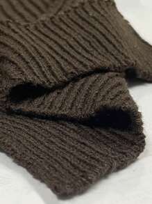 SHEIN LUNE Plus Size Women Plain Round Neck Drop Shoulder Long Sleeve Casual Sweater, Autumn/Winter Knit Pullover Fall - Coffee Brown - View 5