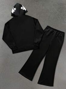 Manfinity Homme Conjunto de Moletom e Calça Plus Size de Homens, Casual, Estampa de Letra e Estrela, Outono