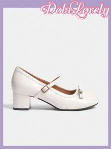 Dola Lovely Tacones altos con puntera redonda, decorados con moño y en unicolor, ideales para uso diario y salidas nocturnas, perfectos para Año Nuevo, Día de San Valentín y otras festividades