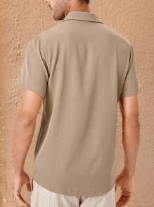 Manfinity Homme Men'S Summer Casual Simple Front Button Pocket Short Sleeve Shirt - Apricot - View 2