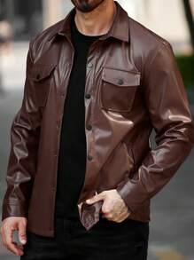 Manfinity Homme Chaqueta casual con mangas largas y bolsillo tipo cargo para hombres, otoño