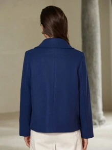 SHEIN Privé Minimalist Commuting Versatile Short Loose Blazer Style Long Sleeve Jacket With Elegant Look Fall Cloth For Women - Navy Blue - View 2