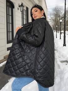 SHEIN EZwear Áo khoác lông vũ chần bông màu đen cỡ lớn cho nữ và lông vũ cho mùa đông - màu đen - Xem 2